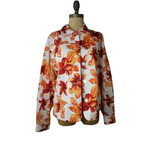 Coldwater Creek Size L Large Floral Print Button Front Long Sleeve Jacket - Picture 1 of 2